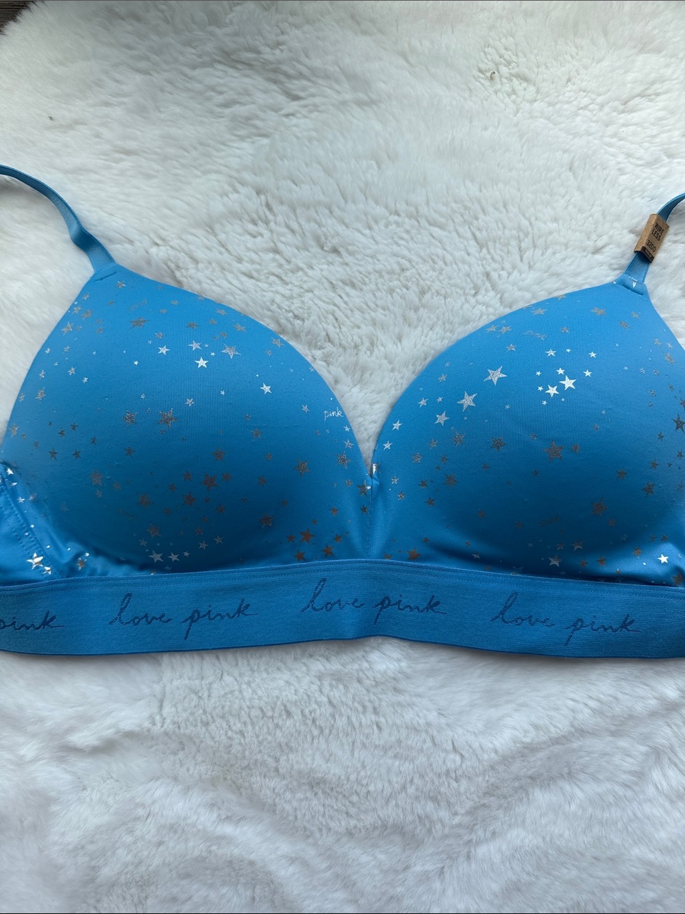 PINK Victoria's Secret Bright Blue Star-Print Wireless Bra size 32DD - Picture 2 of 12